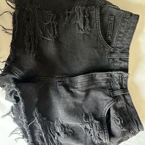 Topshop Black Distressed Jean Shorts